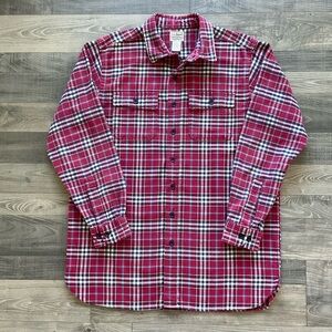 LL Bean Chamois Shirt Men’s LARGE TALL Red Blue White Plaid Flannel 277982